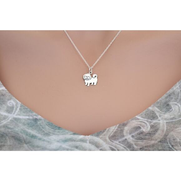 Sterling Silver Maltese Dog Charm Necklace, Silver Maltese Dog Charm Necklace - Picture 3 of 4